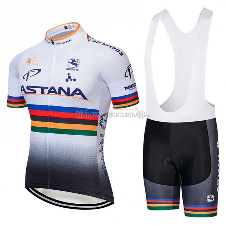 Abbigliamento Ciclismo UCI Mondo Champion Astana Manica Corta 2018 Bianco